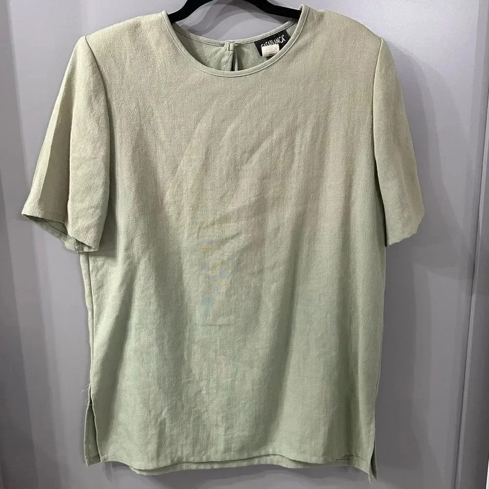 Vintage Casablanca Blouse Green Woven Material Size 14